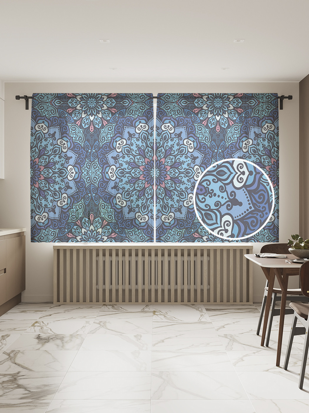 

Фототюль JoyArty "Орнамент бохо", 145x180 см (2 полотна со шторной лентой + 50 крючков), Орнамент бохо