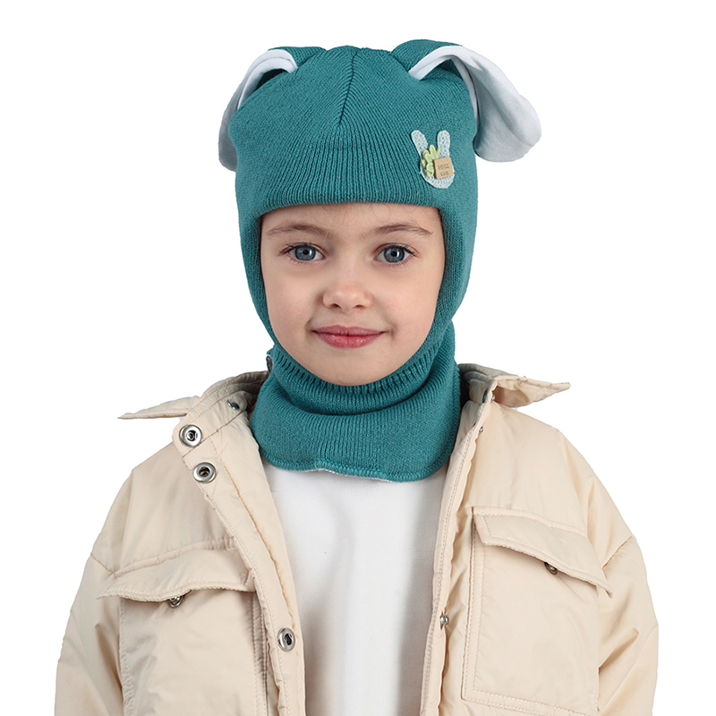 Шапка-шлем для девочки зимняя Зайчик Baziator CL00W CL0047, бирюзовая, 48-50