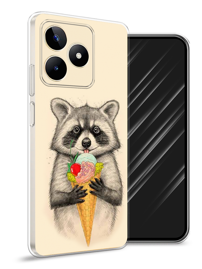 

Чехол Awog на Realme C53 "Енот с мороженым", Бежевый;серый, 2514650-10