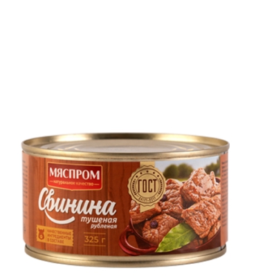

Свинина Мяспром тушеная, рубленая ГОСТ 325 г