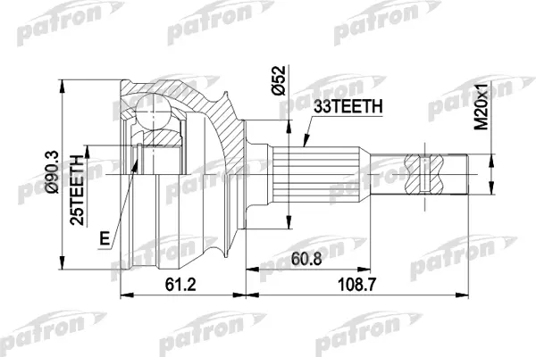 

ШРУС наружн к-кт 33x52x25 OPEL: ASCONA, KADETT 1.6-2.0 PATRON PCV1008