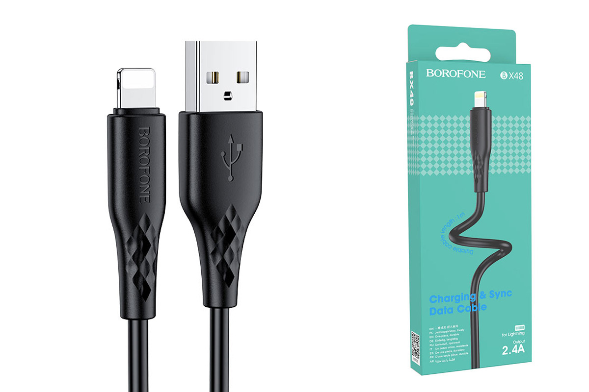 

Кабель Borofone BX1 USB - Lightning PVC оплётка, 2.4A, 1 м, черный