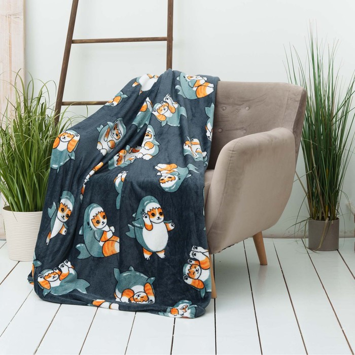 Плед Casa Conforte Festeval Catshark 150х200см, синий, микрофибра 190г/м, пэ 100%