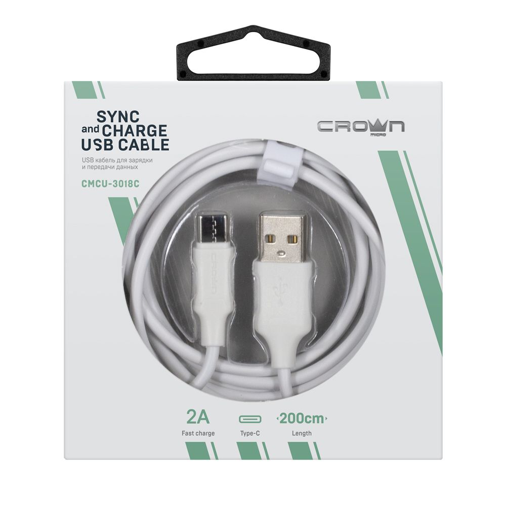 

Кабель Crown CMCU-3018C USB - Type-C зарядка/передача данных, 2А, 2 м, белый