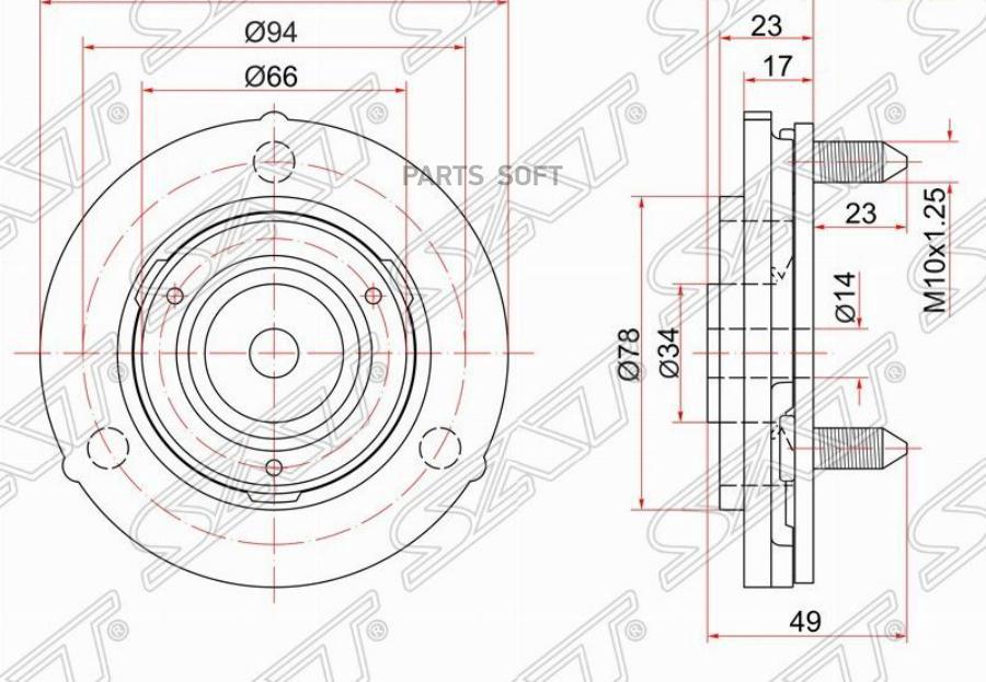 

SAT ST-48609-35030 Опора передней стойки TOYOTA Prado/Surf 1шт