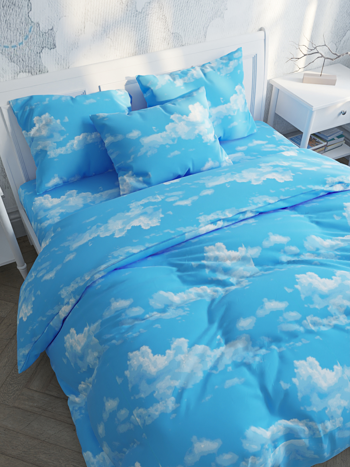 

Пододеяльник Simple House Сlouds, евро на молнии 200х215 см, перкаль, Голубой, Сlouds