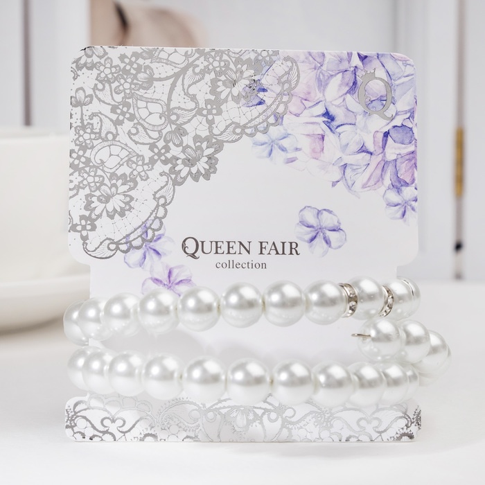 Браслет Queen fair Жемчужинка морская, 3 ряда, цвет белый в серебре, L 7 см