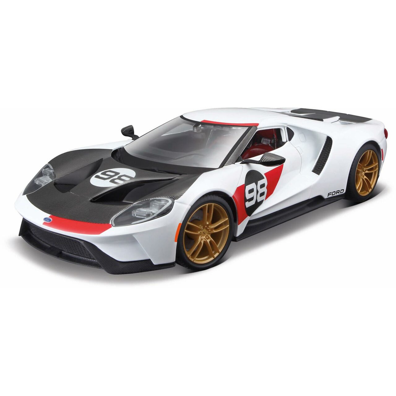 Игрушечная машинка Maisto Ford GT Heritage 2021, 1:18, белая 31390 maisto 1 64 flatbed volkswagen chevrolet 2017 ford gt transport trailer die casting alloy car model collection gift toy boys