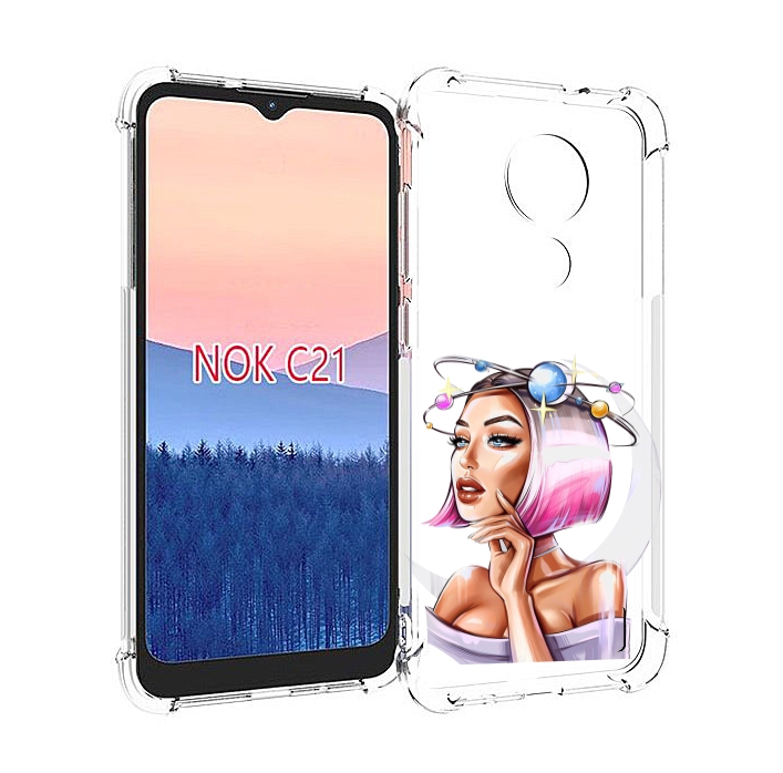 

Чехол MyPads девушка-с-планетами-на-голове женский для Nokia C21, Прозрачный, Tocco