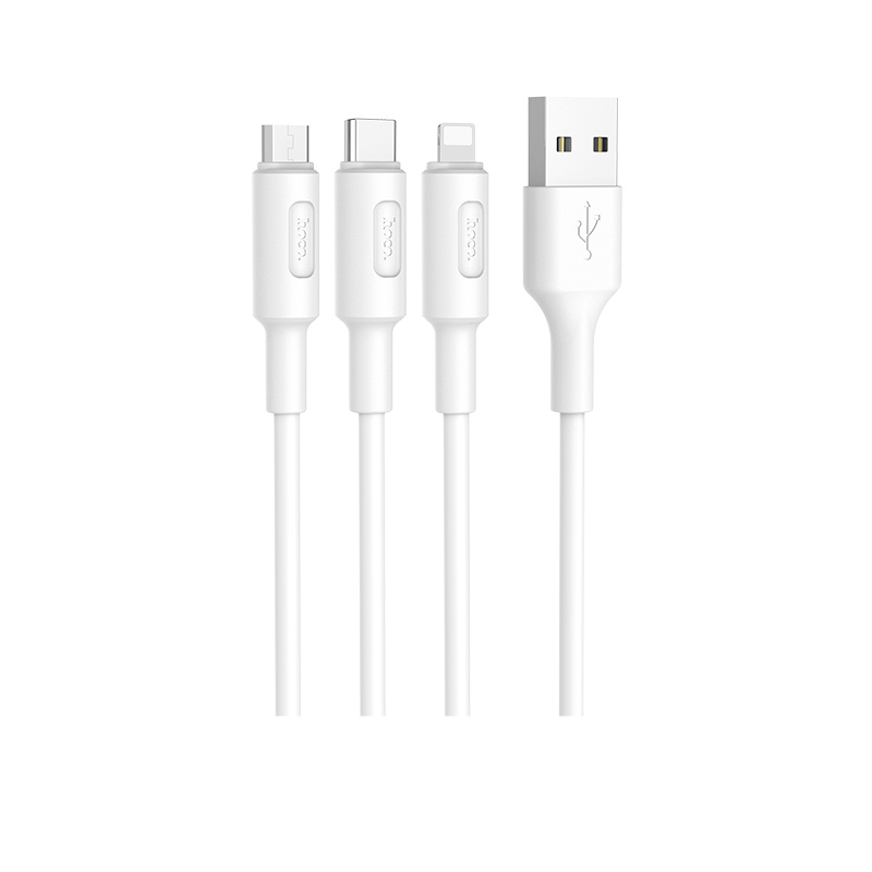 

Кабель Hoco X25 Micro USB/Lightning/Type-C - USB PVC оплетка, 2 А, 1 м, белый