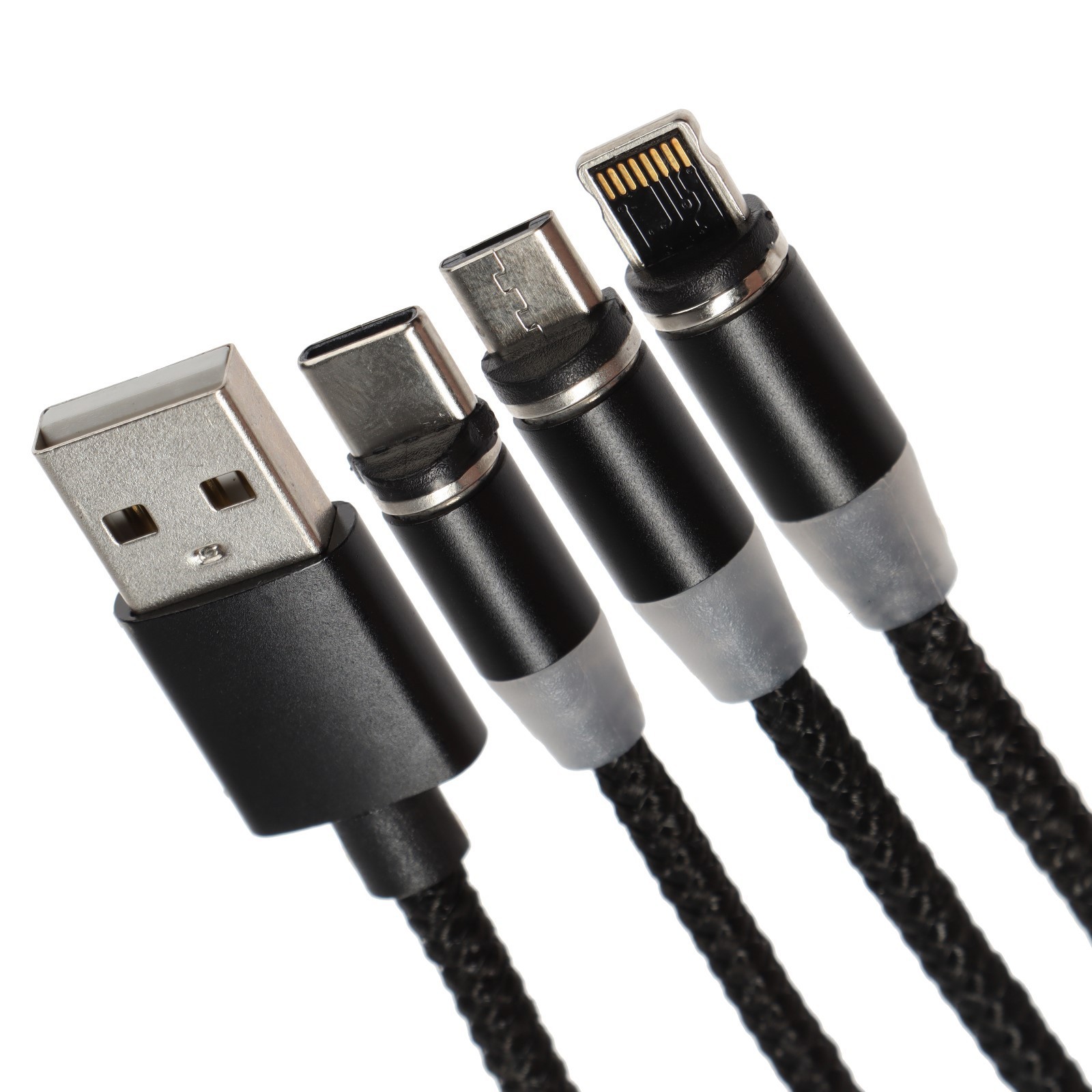 Кабель LuazON LN-6 USB - Micro USB/Type-C/Lightning магнитный 1 А, 1 м, черный