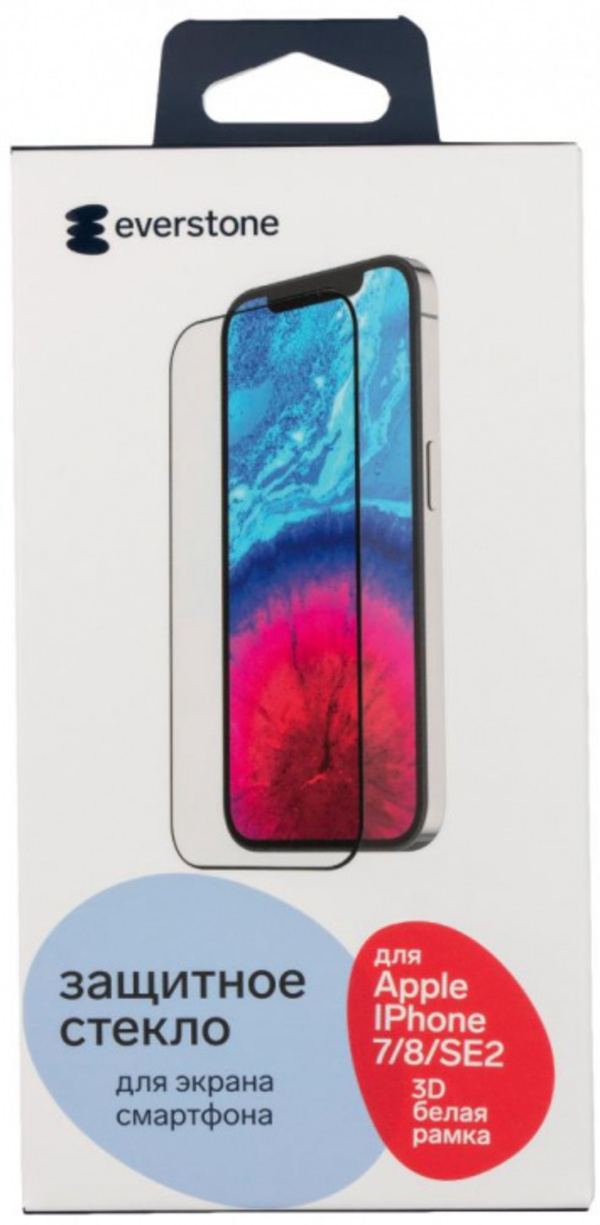 

Защитное стекло Everstone 3D для iPhone 7/8/SE2 белая рамка, 3D для iPhone 7/8/SE2 белая рамка