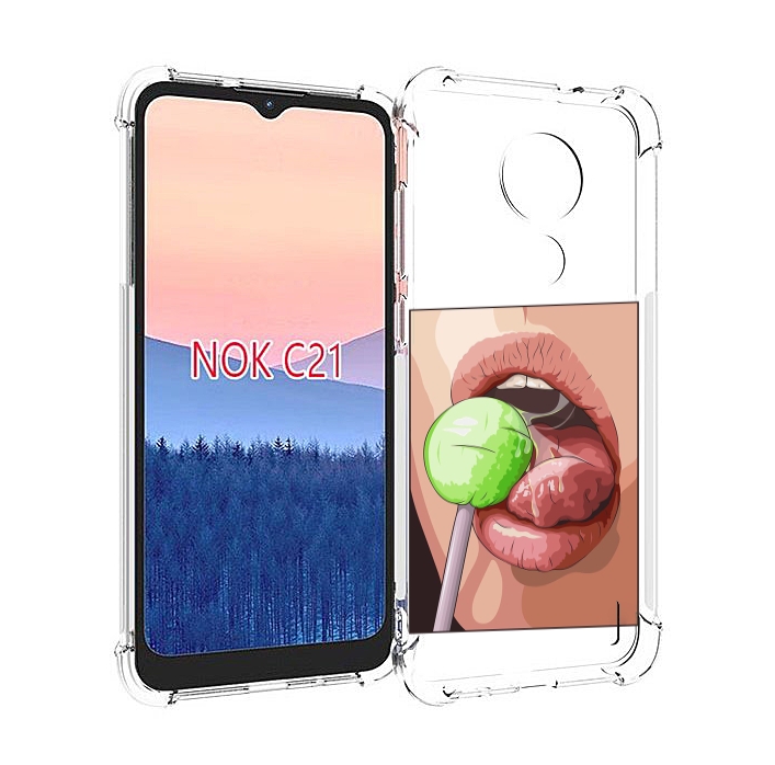 

Чехол MyPads зеленый-чупа-чупс женский для Nokia C21, Прозрачный, Tocco