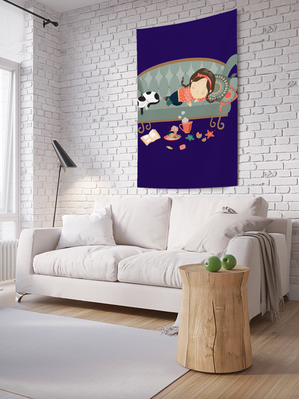 

Вертикальное фотопанно на стену JoyArty Девочка с котом пьют чай 100x150 см, Девочка с котом пьют чай