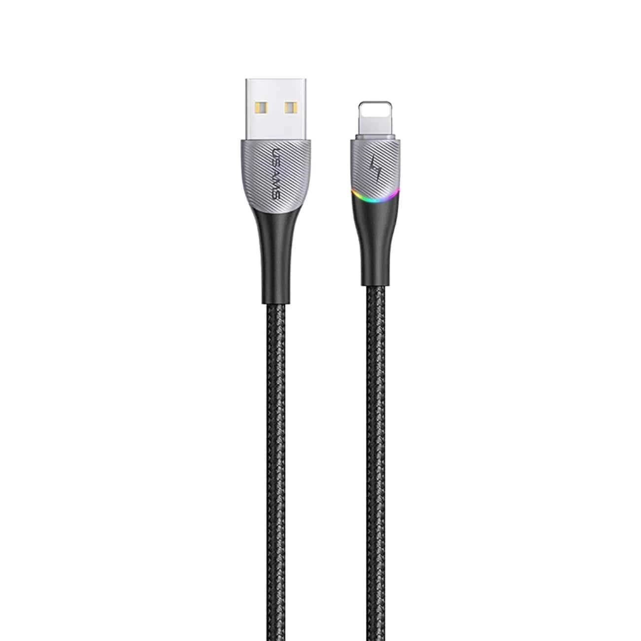 фото Кабель usams ут000029632 usb-lightning, 2,4а, подсвет.нейлон.1,2 m,черный