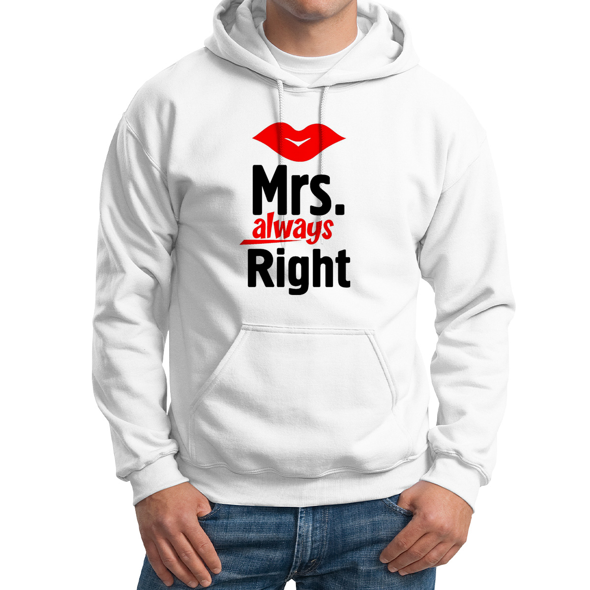 

Худи унисекс CoolPodarok Mrs always right Миссис всегда права белое 56 RU, Белый, M0113916