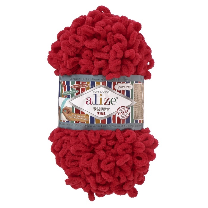 

Пряжа ALIZE "Puffy fine", 100% микрополиэстер, 14,5 мх100 г, 56 красная, Красный