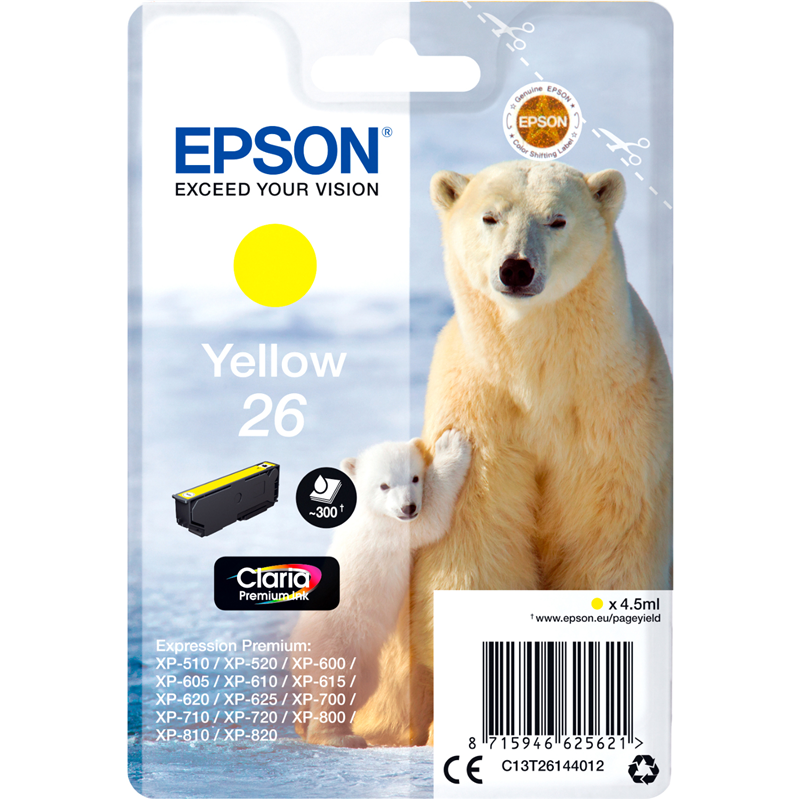 

Картридж для МФУ Epson T2614 (C13T26144012-2) желтый, оригинальный, T2614