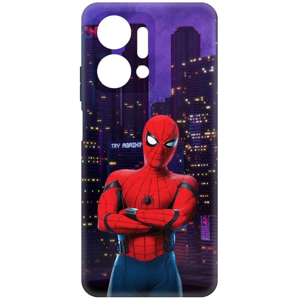 

Чехол-накладка Krutoff Soft Case Человек-Паук. На крыше для Honor X7a черный