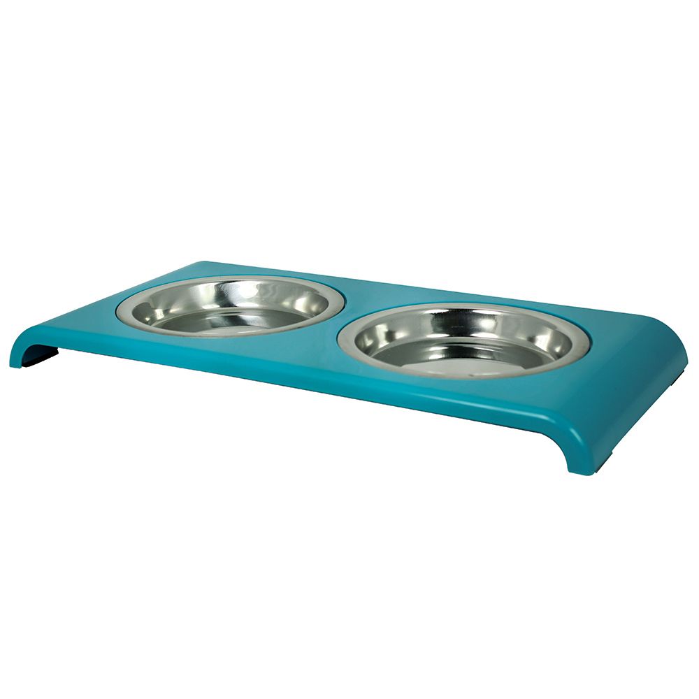 фото Миска для животных foxie cat saucer diner двойная металлическая, 2x175мл бирюзовая