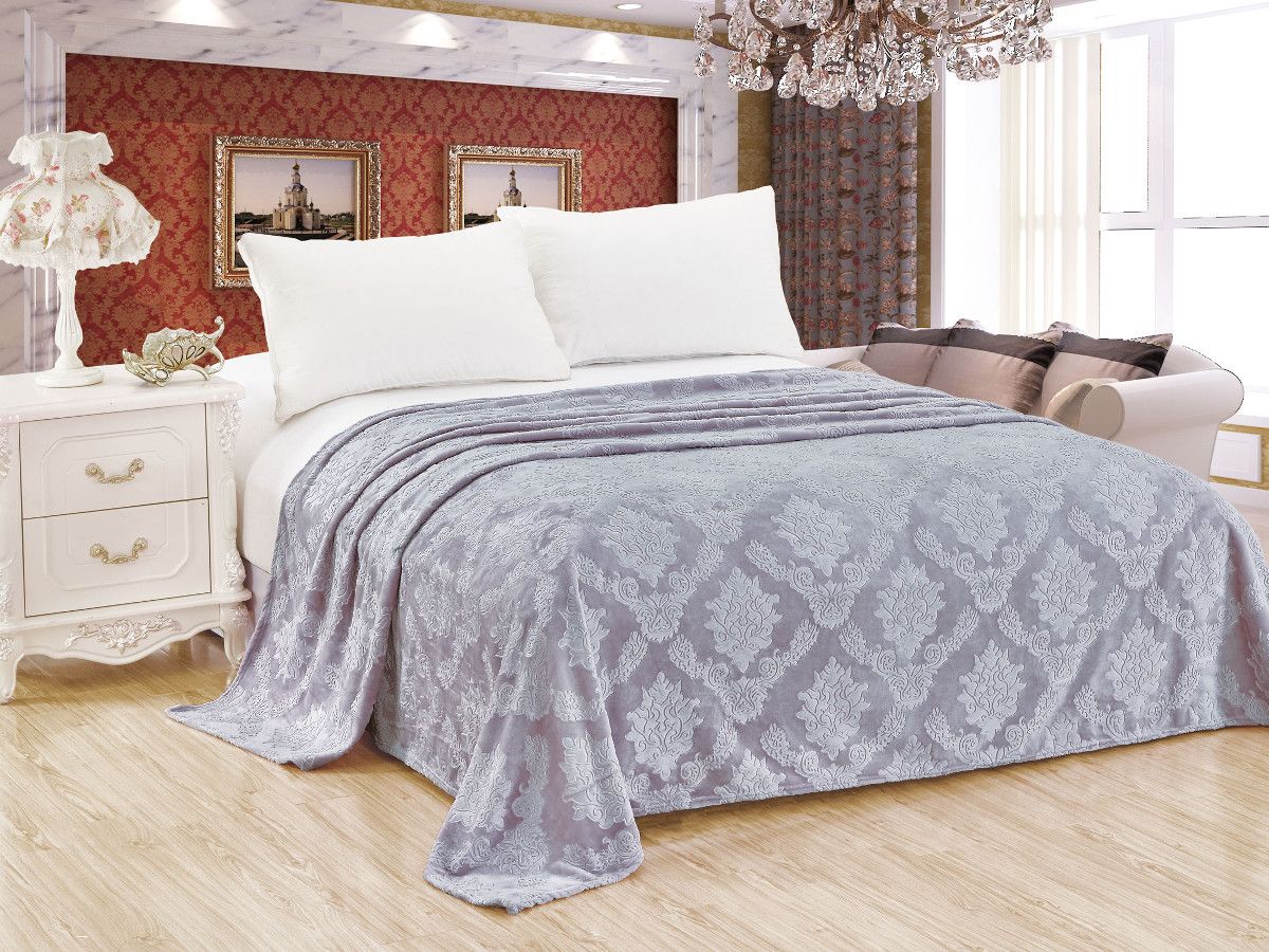 Плед 175x210 см, Велсофт - жаккард, Нежность Парма, светло-серый