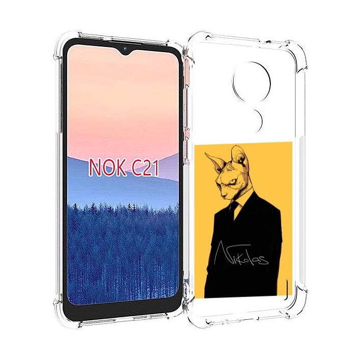 Чехол MyPads кот-в-смокинге-на-желтом-фоне для Nokia C21