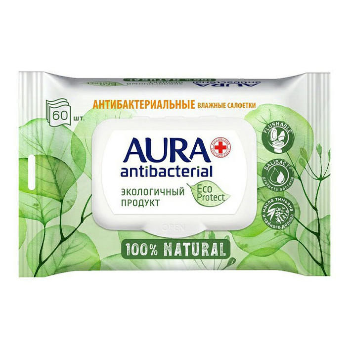 фото Салфетки влажные aura eco protect антибактериальные 40 шт