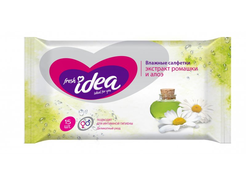 Салфетки влажные Fresh Idea для интимной гигиены с экстрактом ромашки и алоэ 15 шт