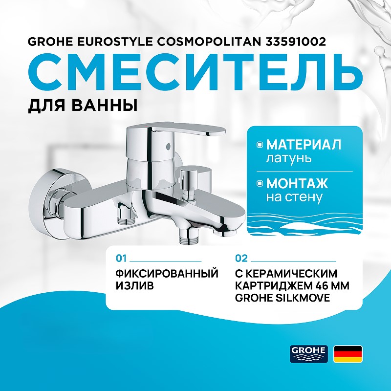 

Смеситель для ванны Grohe Eurostyle Cosmopolitan 33591002 хром, Серебристый, Eurostyle