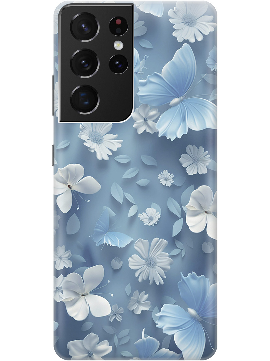 

Силиконовый чехол на Samsung Galaxy S21 Ultra с принтом "Голубые бабочки", Прозрачный;белый;голубой, 724127610