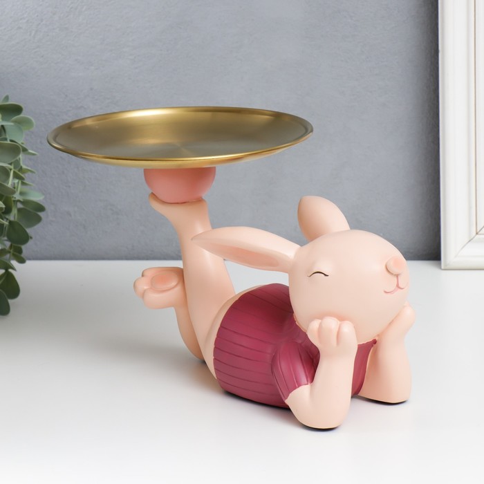 

Сувенир полистоун подставка Зайчик в розовой футболке лежит 16,5х28 см