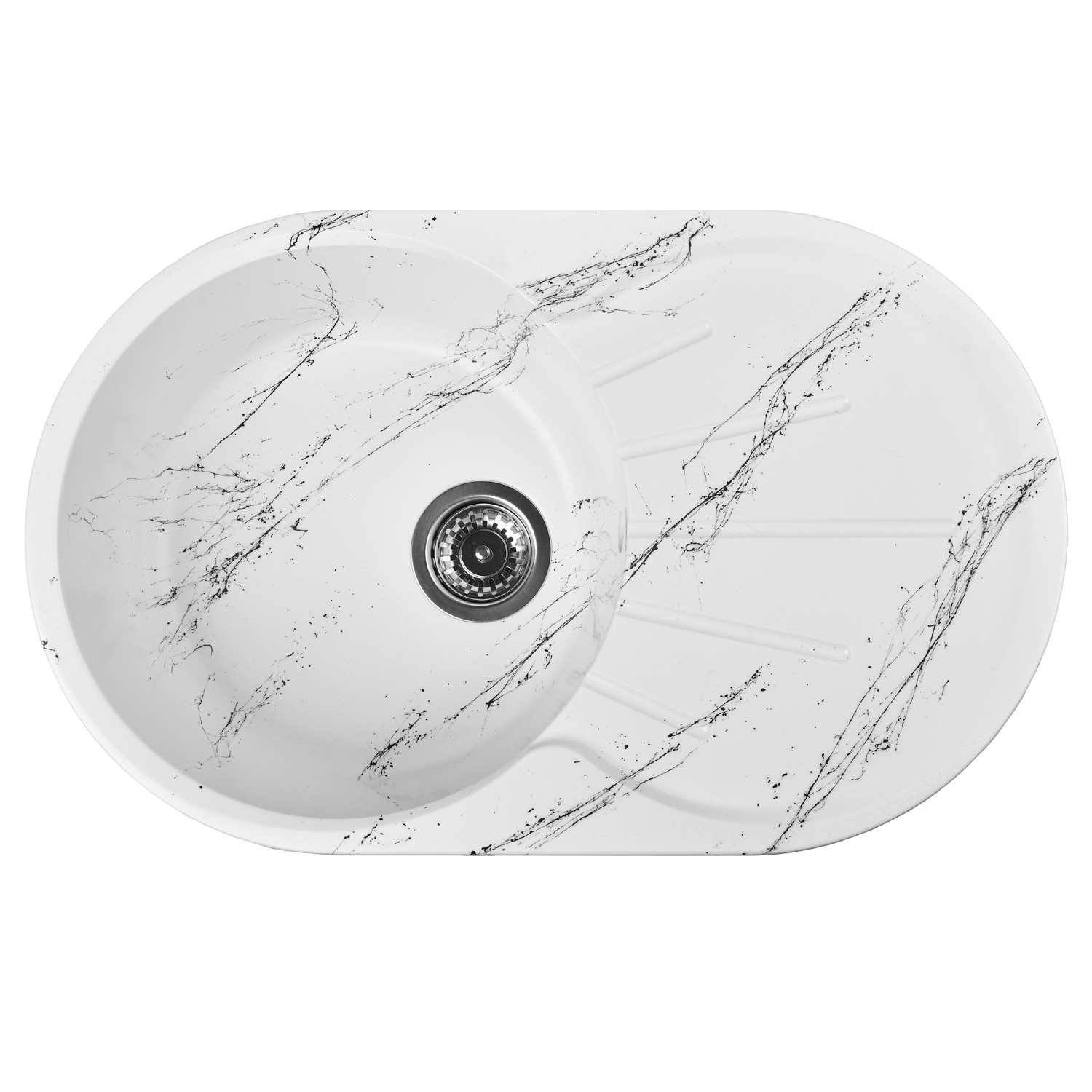 фото Мойка из искусственного камня для кухни wisent wa02-12 мрамор бело-черный