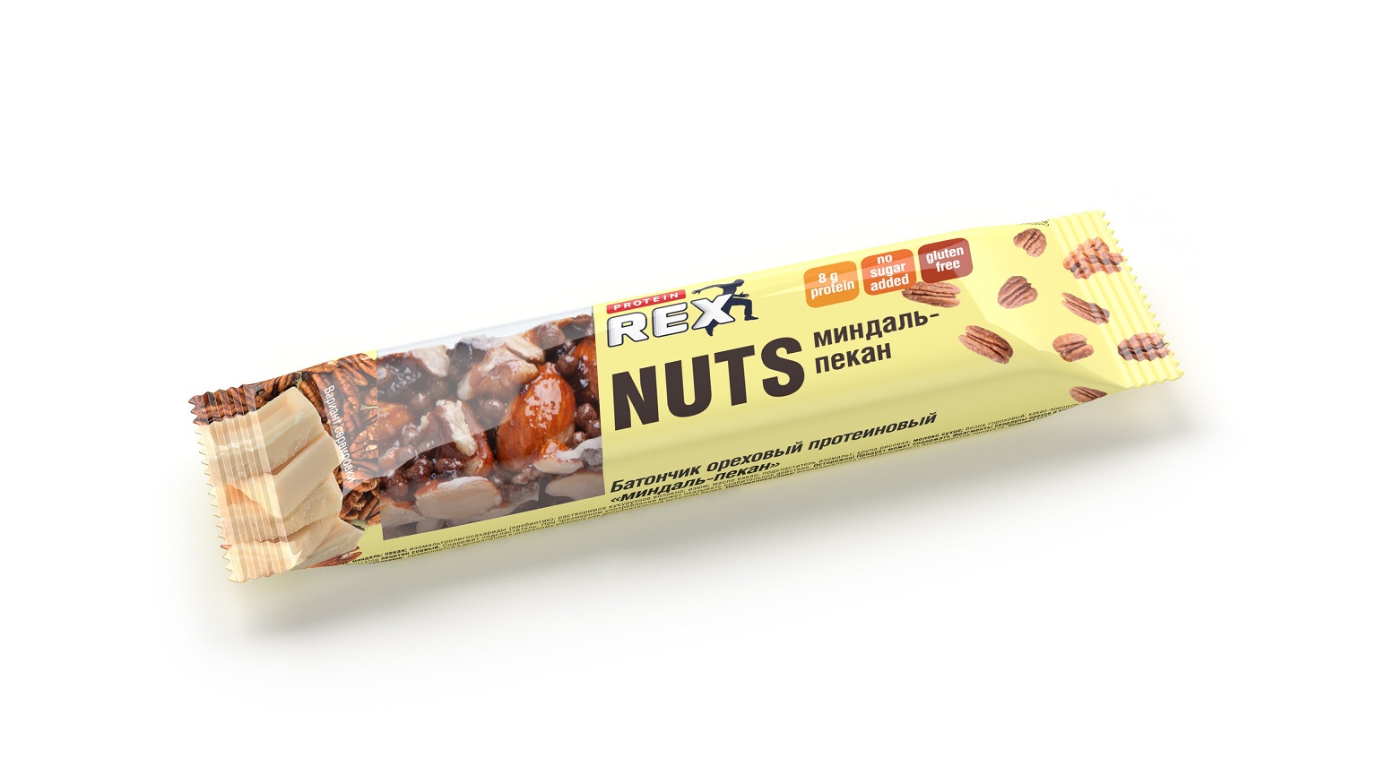 Батончик ProteinRex Nuts протеиновый, миндаль-пекан, 40 г