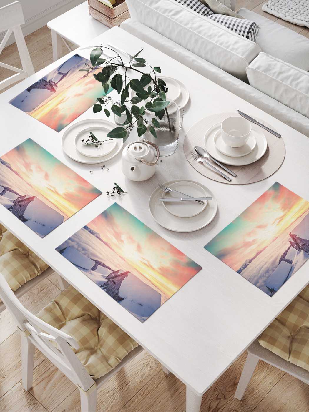 

Комплект салфеток JoyArty "Зимние избушки" для сервировки стола 32х46 см, 4 шт., Фиолетовый