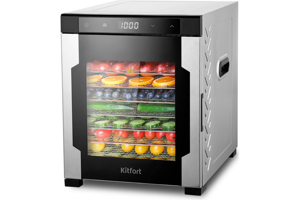 

Сушилка для овощей и фруктов KitFort КТ-1965, нержавеющая сталь/черный, 30 поддонов