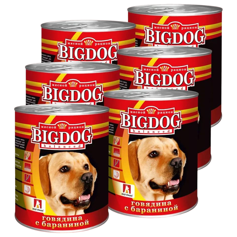 

Консервы для собак BIG DOG Говядина с бараниной, 6 шт по 850 г