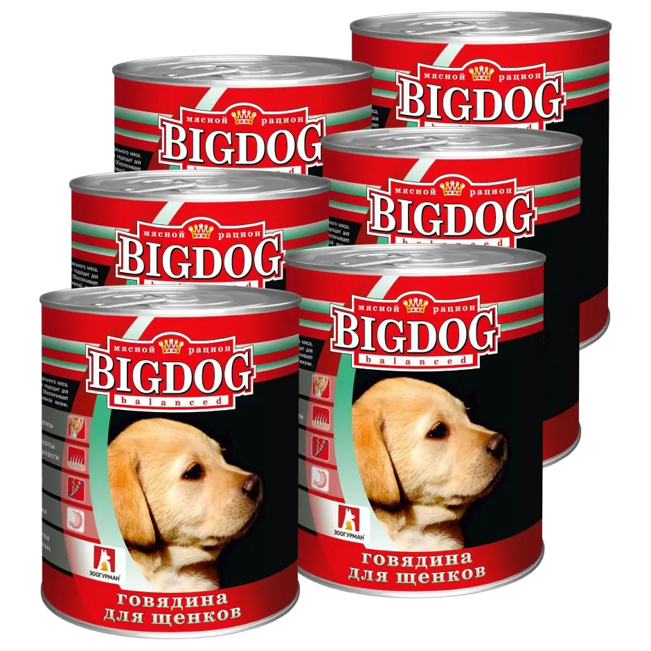 

Консервы для собак BIG DOG ЩЕНКИ, 6 шт по 850 г