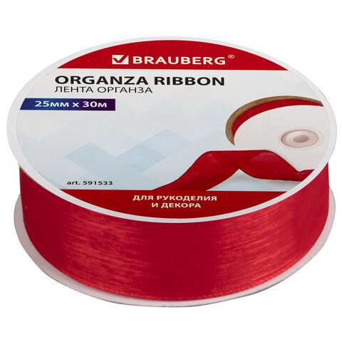 

Лента органза ширина 25 мм, длина 30 м, красная, Brauberg, 591533, 4 шт, Красный