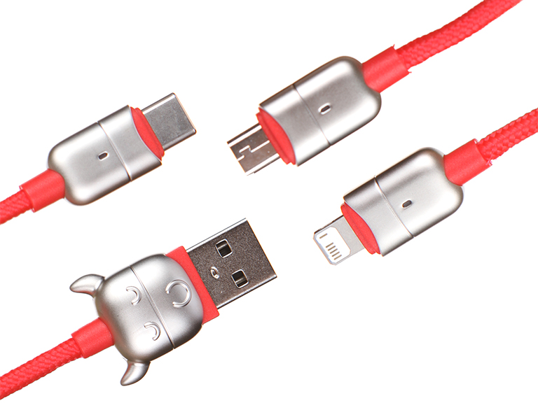 

Аксессуар Baseus Year of the Ox One-for-Three USB - MicroUSB/Lightning/USB-C 3.5A 1.2m Red, CAMLT-YE09