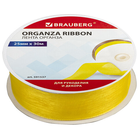 

Лента органза ширина 25 мм, длина 30 м, желтая, Brauberg, 591537, 4 шт, Желтый