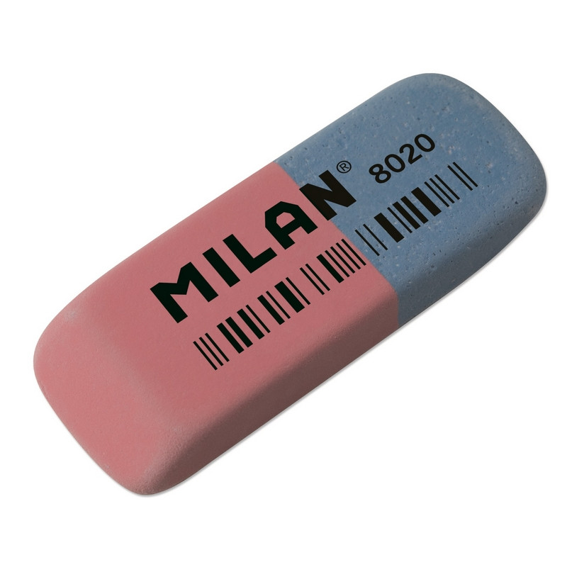 Ластик каучуковый Milan 8020 комбинир. для стирания чернил и графита, (5шт.)