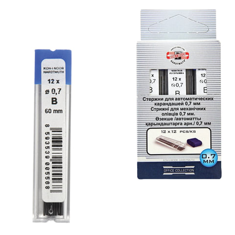 

Грифели запасные 0,7 мм, B, KOH-I-NOOR, КОМПЛЕКТ 12 шт., 416200B007PKRU, (3шт.), Черный