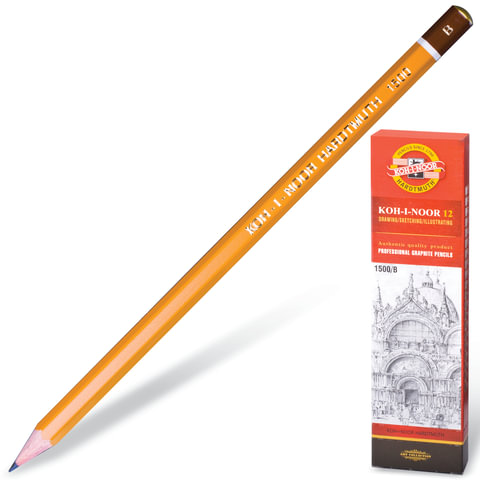 

Карандаш чернографитный KOH-I-NOOR 1500, 1 шт., B, корпус желтый, заточенный, 150000B