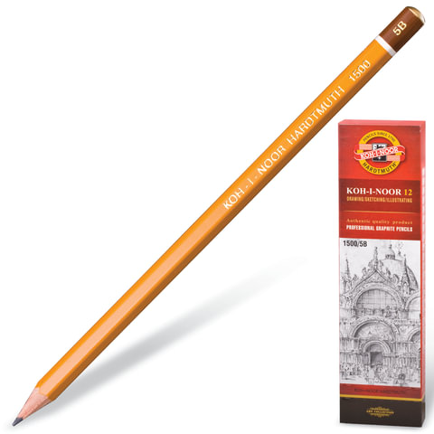 

Карандаш чернографитный KOH-I-NOOR 1500, 1 шт., 5B, корпус желтый, заточенный, 150005B
