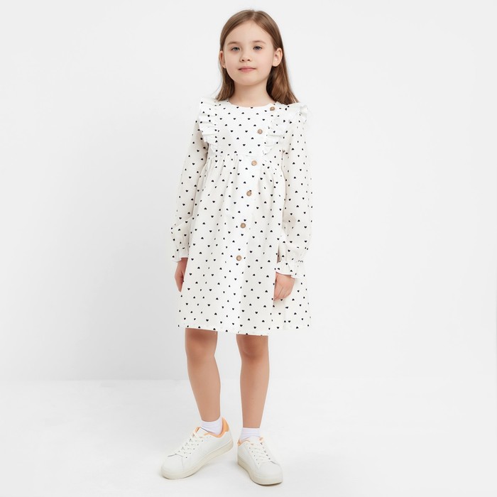 

Платье для девочки с длинными рукавами MINAKU цвет белый, рост 128 см, Cotton collection длинный рукав