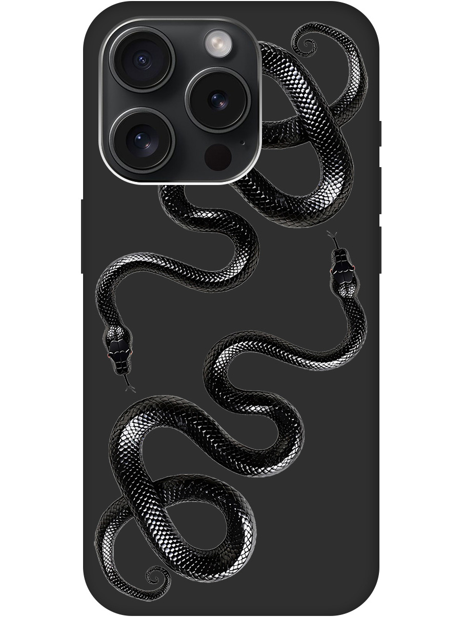 

Силиконовый чехол на Apple iPhone 15 Pro с принтом "Черные мамбы" матовый черный, 775148013