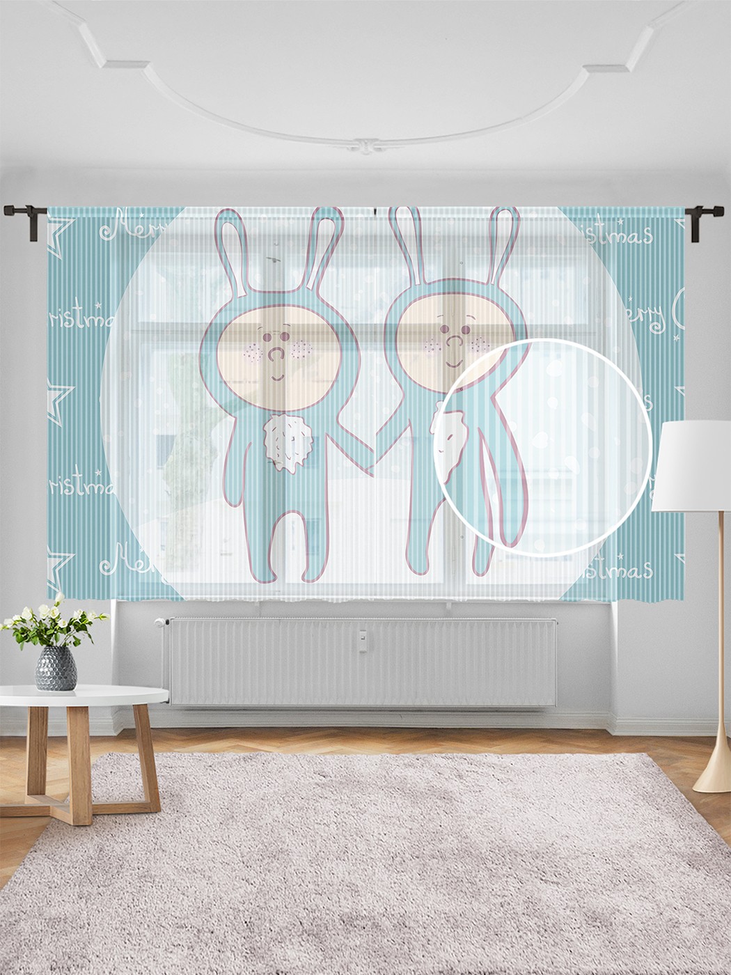 фото Тюль joyarty "новогодние братишки-зайчишки", 155х180 см