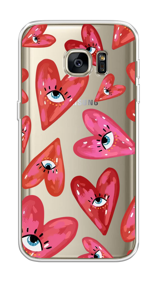 

Чехол на Samsung Galaxy S7 "Сердечки с глазами", Коричневый;красный;розовый, 24550-1