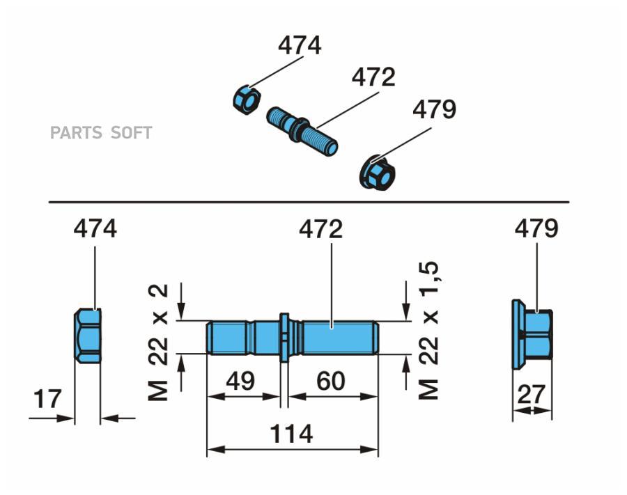 

09.806.23.22.0_шпилька колесная в сборе M22x1.5-M22x2 112/59/46 BPW