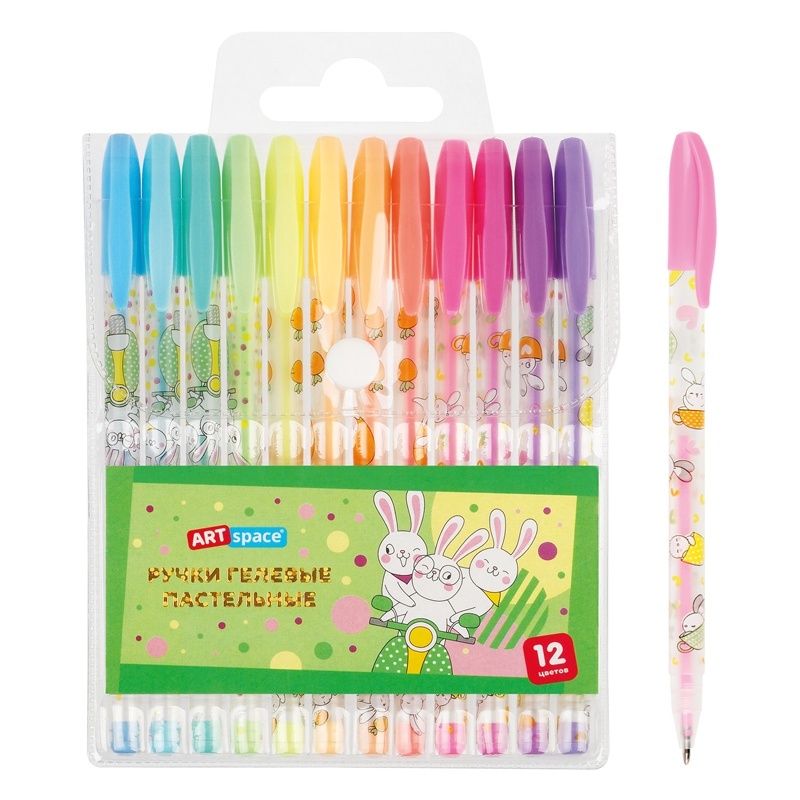 Ручка ArtSpace Bunny, 12 шт, 12 цветов, 1 мм, пастельные, чехол